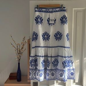 Zara embroidered linen midi skirt